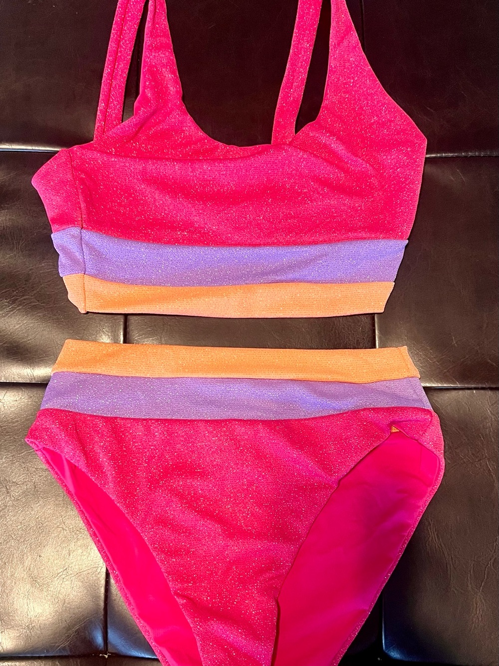 Beach Riot Sparkle Pink Colorblock Bikini Top & High Waist Bottom Set never worn - Picture 1 of 6